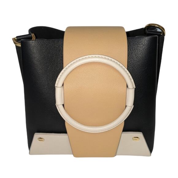 Yuzefi Delila Mini Bag Black Tan Colorblock Leather Crossbody& Chain Strap Spain - Picture 2 of 16